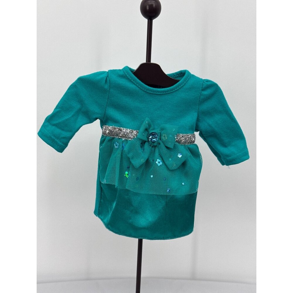 Dollie & Me Teal Tulle Bow Infant Dress With Glitter Accents